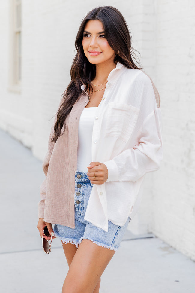 Nothing To Regret Ivory And Beige Color Block Gauze Blouse FINAL SALE-Sunny Prom