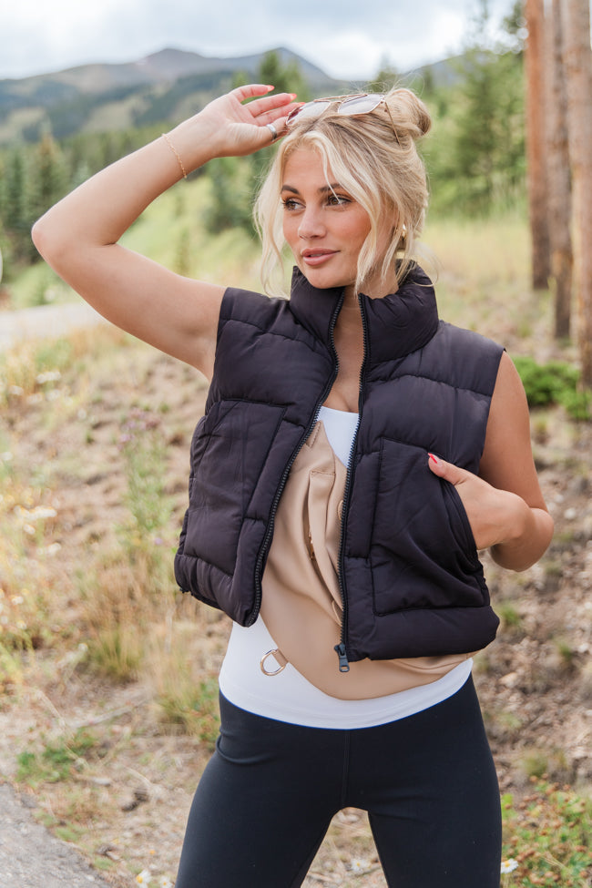 Sights To See Black Cropped Puffer Vest FINAL SALE-Sunny Prom