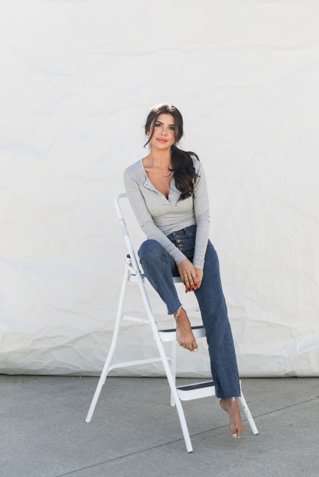 All The Better Grey Ribbed Knit Henley Long Sleeve Tee FINAL SALE-Sunny Prom