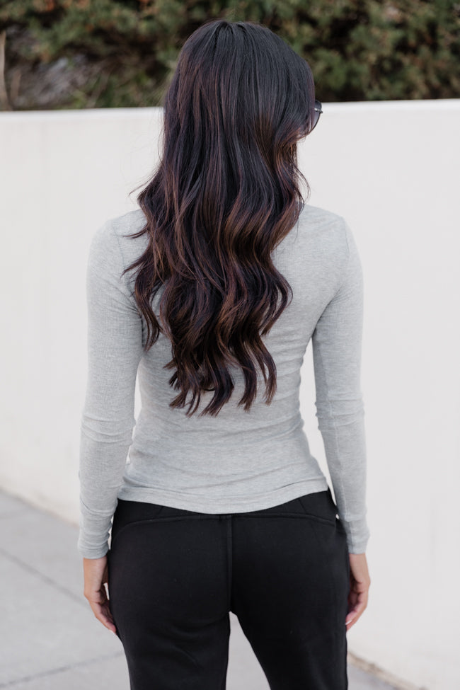 All The Better Grey Ribbed Knit Henley Long Sleeve Tee FINAL SALE-Sunny Prom