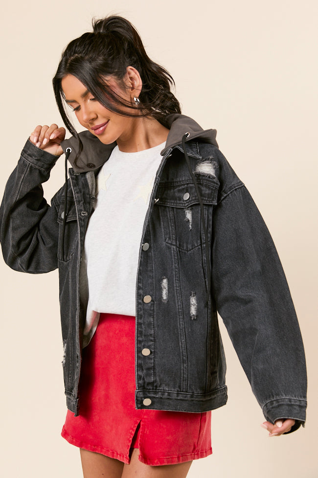 Parker Charcoal Hooded Denim Jacket-Sunny Prom