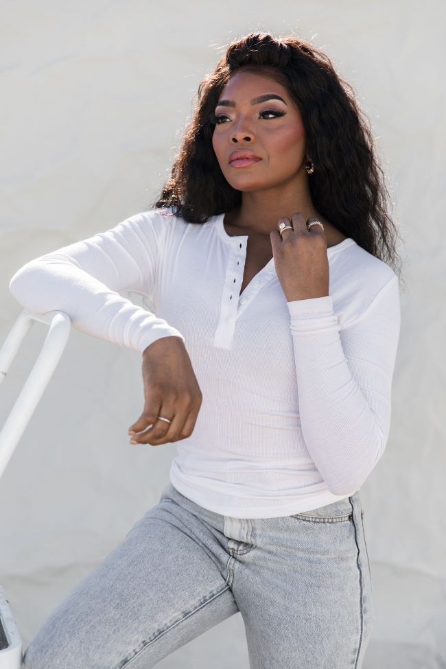All The Better White Ribbed Knit Henley Tee FINAL SALE-Sunny Prom