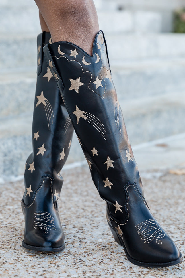 Luna Black Star and Moon Western Boots FINAL SALE-Sunny Prom
