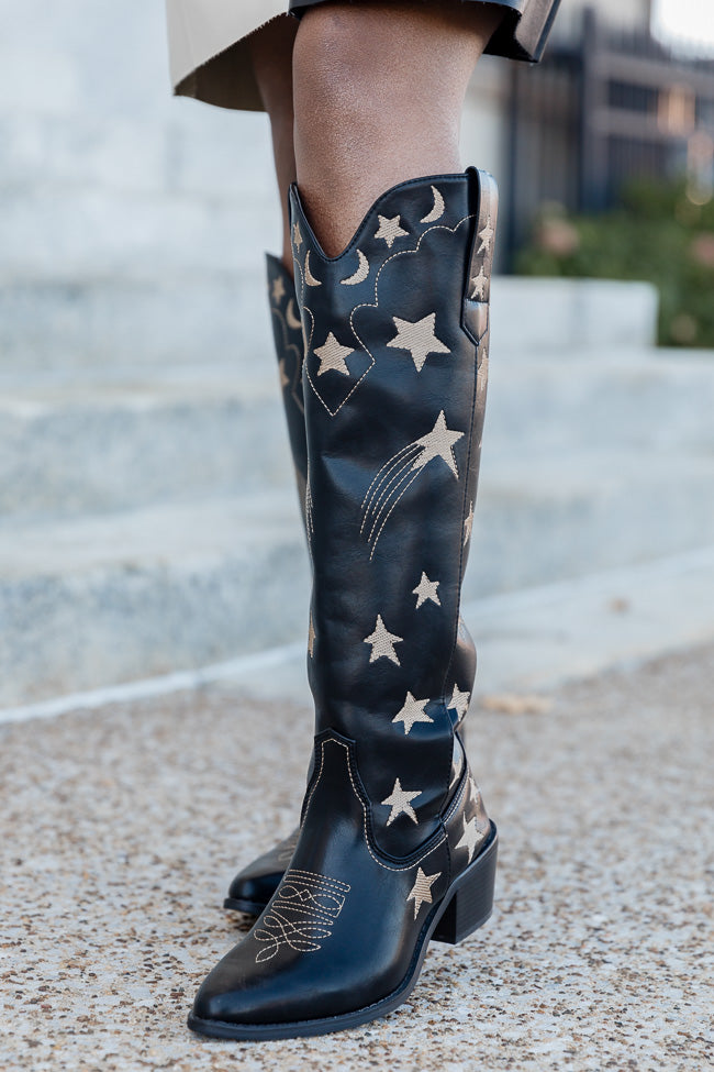 Luna Black Star and Moon Western Boots FINAL SALE-Sunny Prom