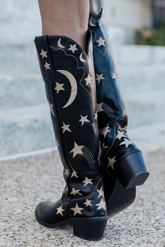 Luna Black Star and Moon Western Boots FINAL SALE-Sunny Prom