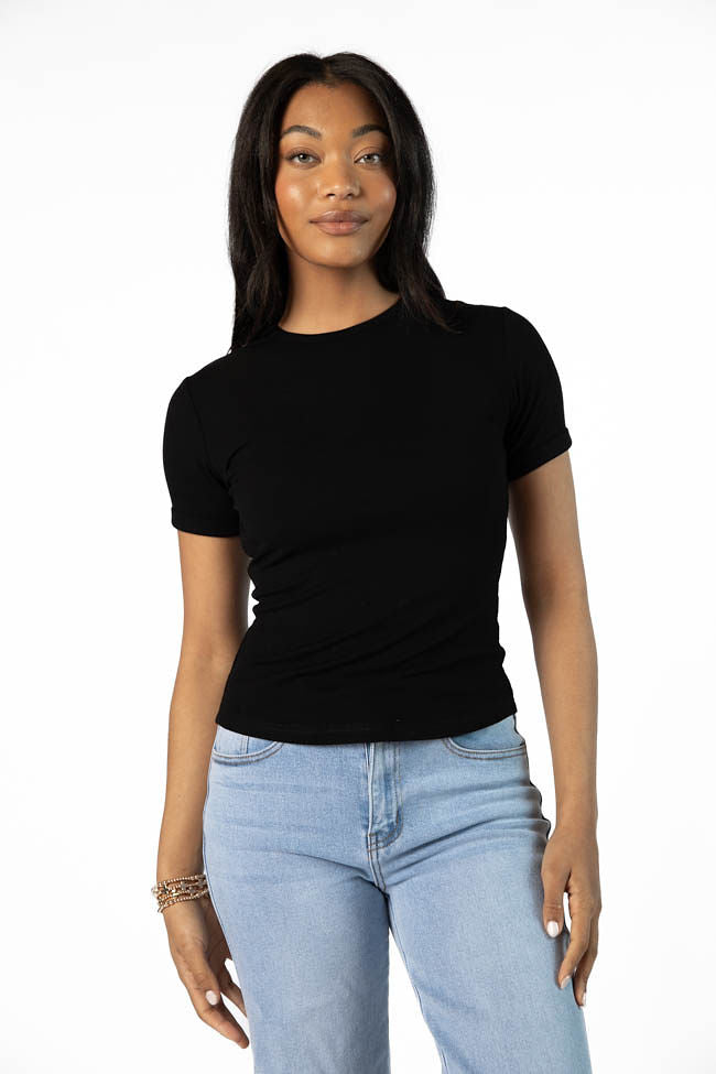 Everyday Essential Black Ribbed Crew Neck Tee FINAL SALE-Sunny Prom