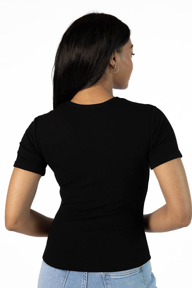 Everyday Essential Black Ribbed Crew Neck Tee FINAL SALE-Sunny Prom