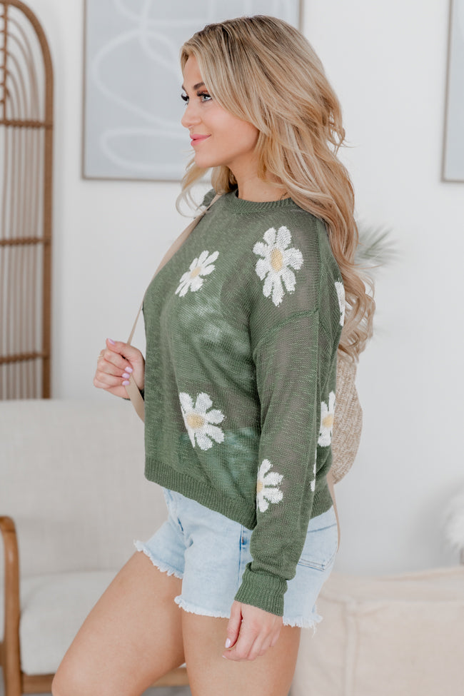 Oops-A-daisy Olive Daisy Print Sweater FINAL SALE-Sunny Prom