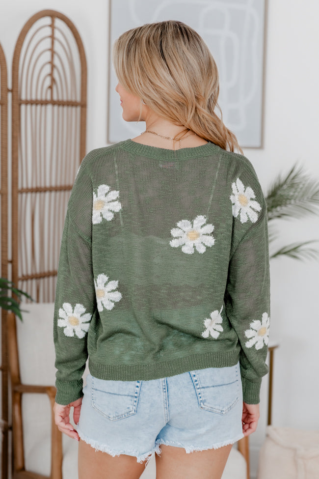 Oops-A-daisy Olive Daisy Print Sweater FINAL SALE-Sunny Prom