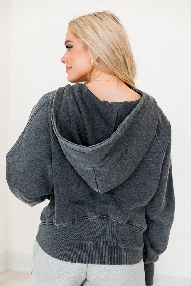 Learn As You Go Black Acid Washed Quarter Zip Pullover FINAL SALE-Sunny Prom