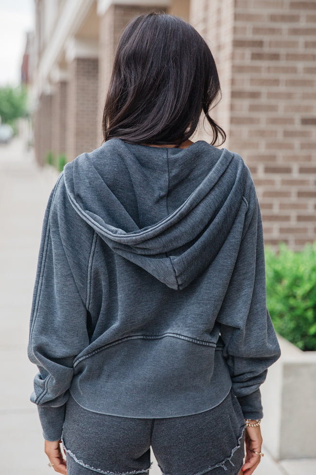 Learn As You Go Black Acid Washed Quarter Zip Pullover FINAL SALE-Sunny Prom