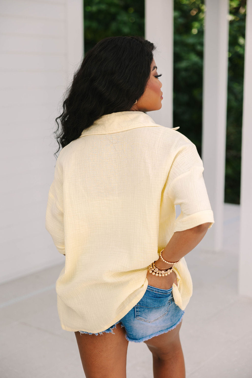 Let Me Adore You Short Sleeve Yellow Button Front Gauze Blouse FINAL SALE-Sunny Prom