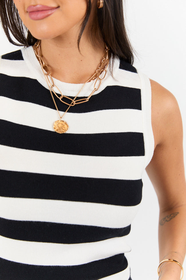 Let's Go Abroad Black Striped Crew Neck Sweater Tank-Sunny Prom