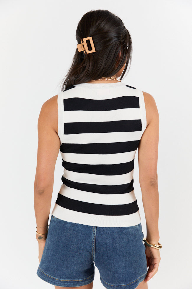Let's Go Abroad Black Striped Crew Neck Sweater Tank-Sunny Prom