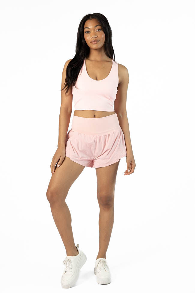 First Place Pink Ribbed Waistband Running Shorts SALE-Sunny Prom