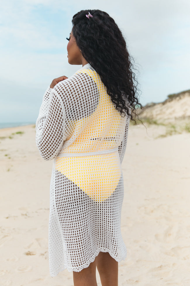 Nautical Charm Ivory Open Knit Belted Cover Up FINAL SALE-Sunny Prom