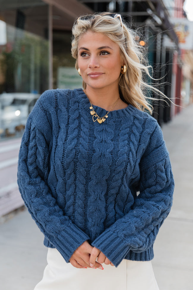 A Cozy Place Navy Cable Knit Crew Neck Sweater FINAL SALE-Sunny Prom