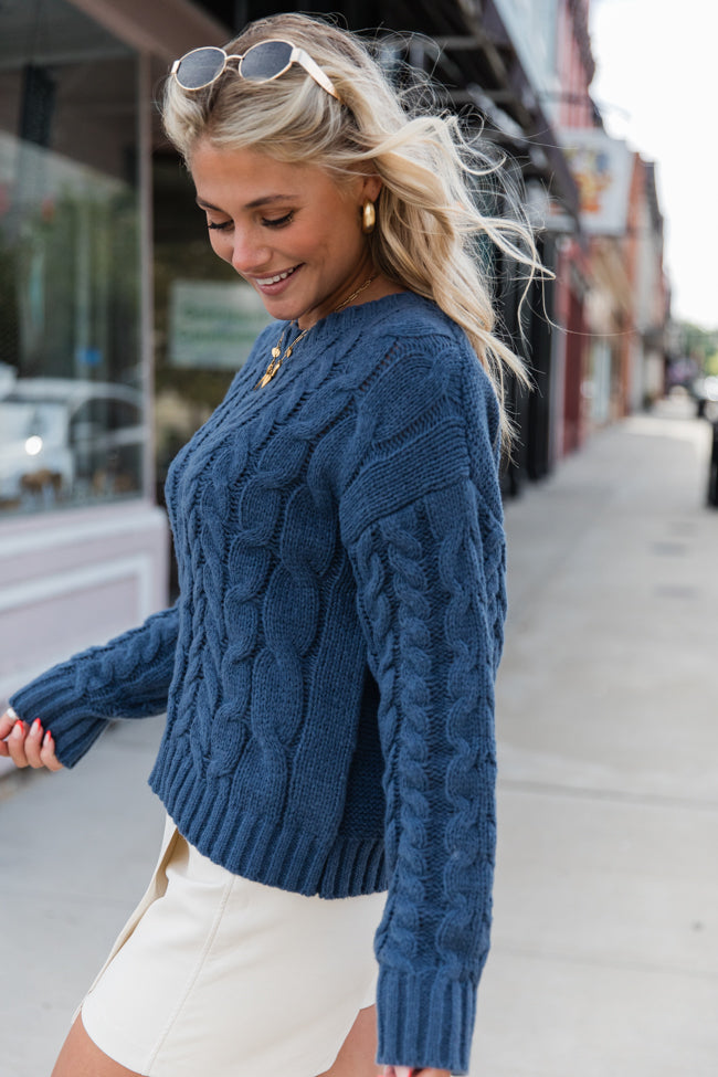 A Cozy Place Navy Cable Knit Crew Neck Sweater FINAL SALE-Sunny Prom