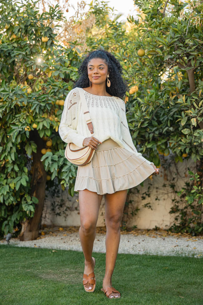 Through The Garden Taupe Solid Mini Skort FINAL SALE-Sunny Prom