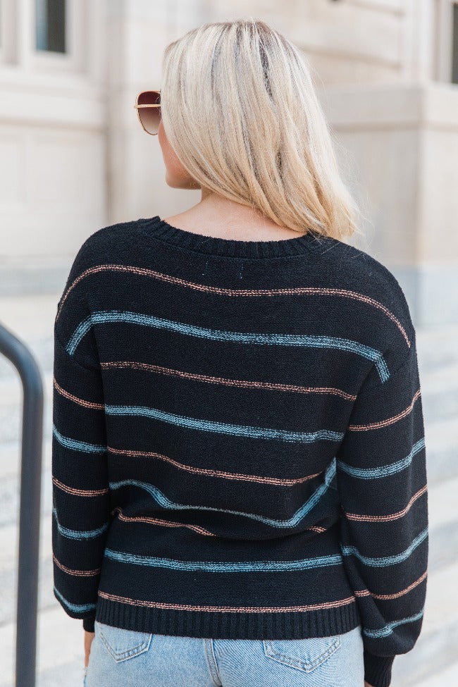Thinking About You Black Striped Crew Neck Sweater FINAL SALE-Sunny Prom