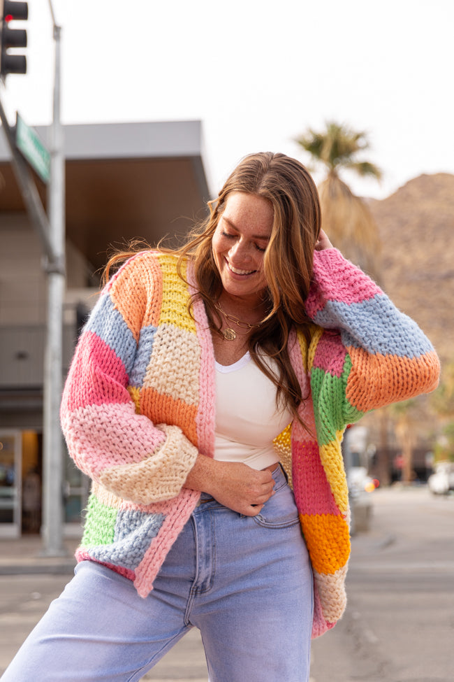 Still Deciding Pink Multi Color Block Cardigan FINAL SALE-Sunny Prom
