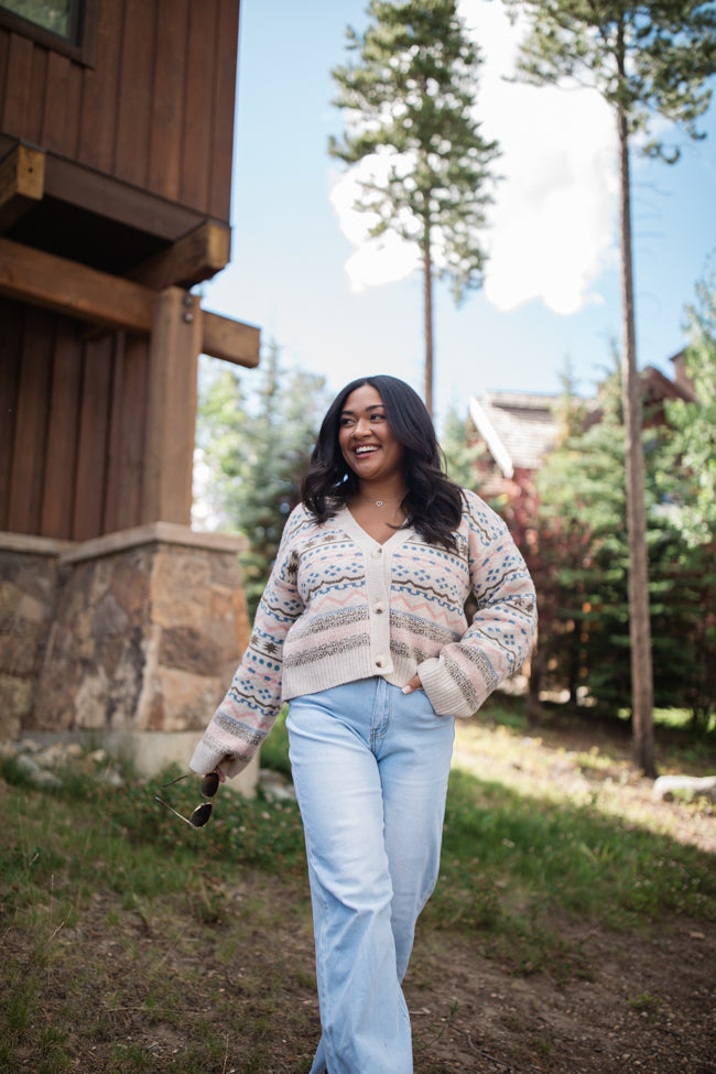 Fair and Square Beige Multi Fair Isle Cardigan FINAL SALE-Sunny Prom