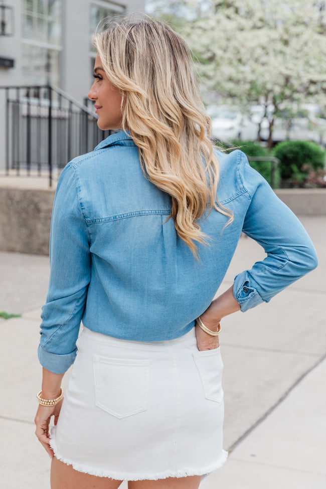 Simplify Life Medium Tie Front Chambray Blouse FINAL SALE-Sunny Prom
