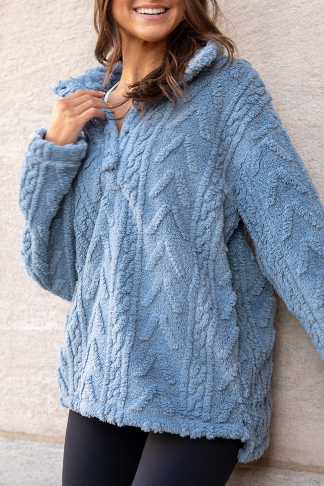 Take The Leap Blue Cable Detail Sherpa Pullover FINAL SALE-Sunny Prom