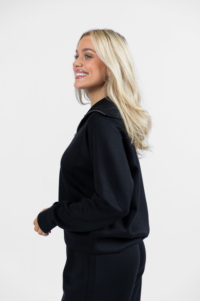 Let's Just Stay Black Quarter Zip Knit Pullover FINAL SALE-Sunny Prom