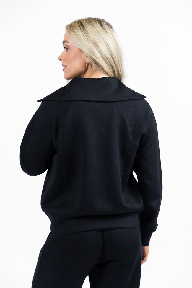 Let's Just Stay Black Quarter Zip Knit Pullover FINAL SALE-Sunny Prom