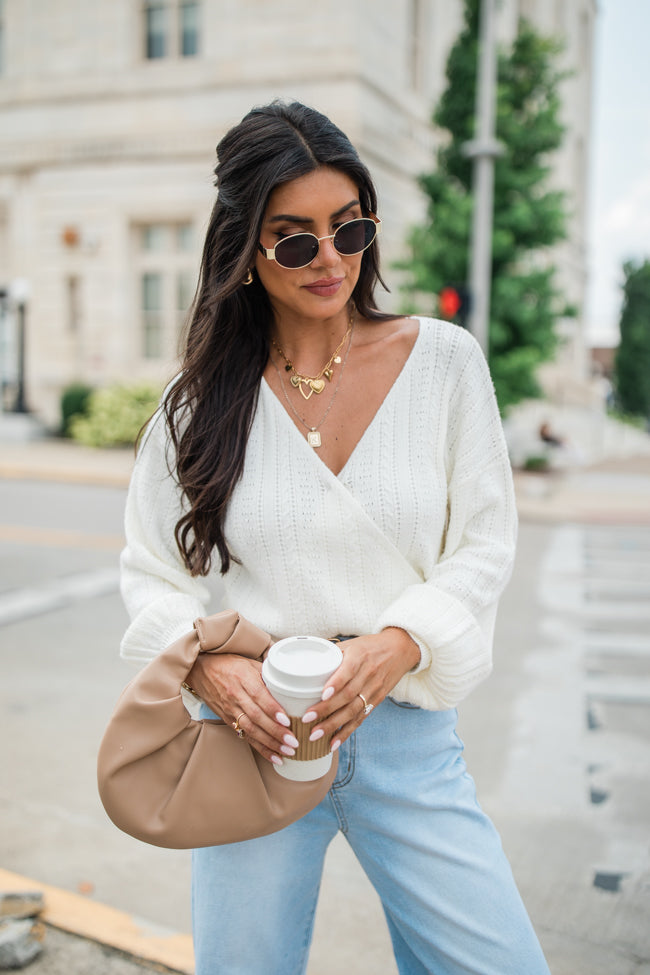 With Love Ivory Wrap Pointelle Sweater FINAL SALE-Sunny Prom