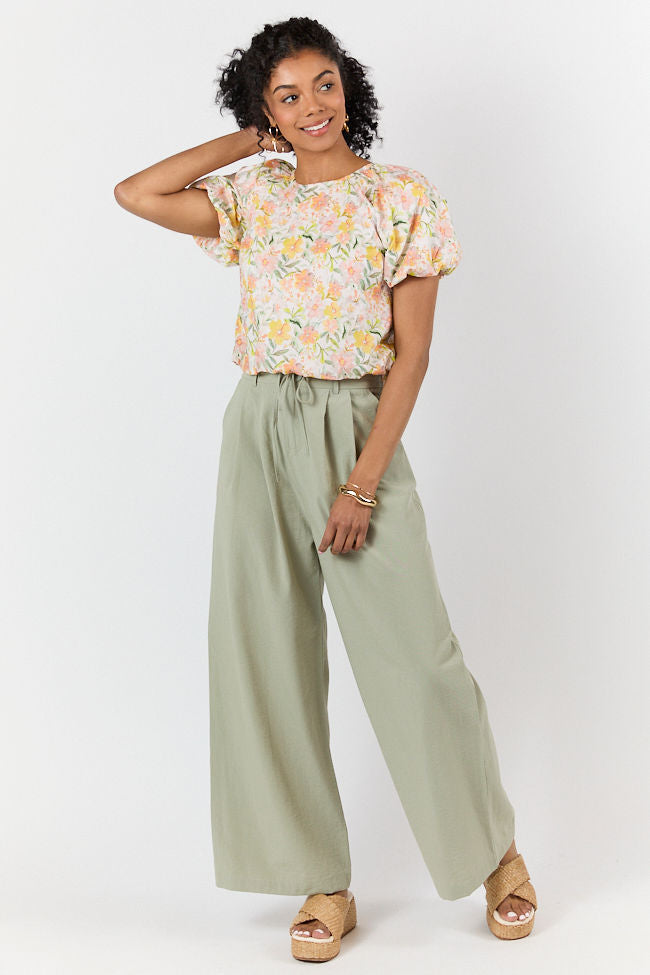 True Bliss Sage Pull On Wide Leg Trousers FINAL SALE-Sunny Prom