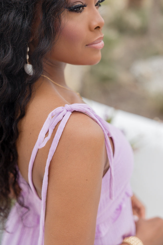 Radiant Rays Lilac Tie Shoulder Romper FINAL SALE-Sunny Prom