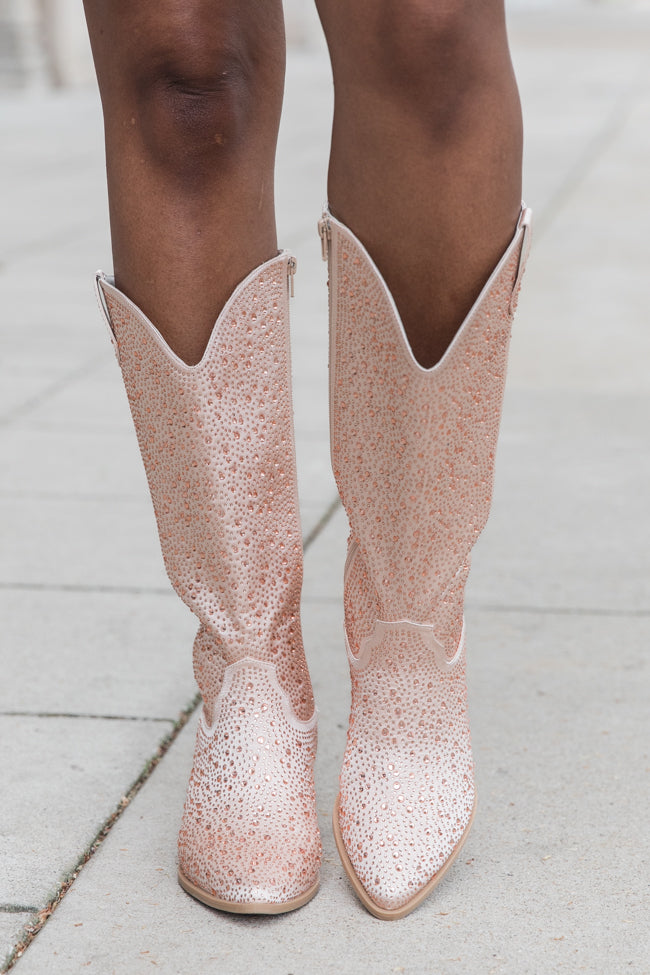 June Taupe Rhinestone Boots FINAL SALE-Sunny Prom