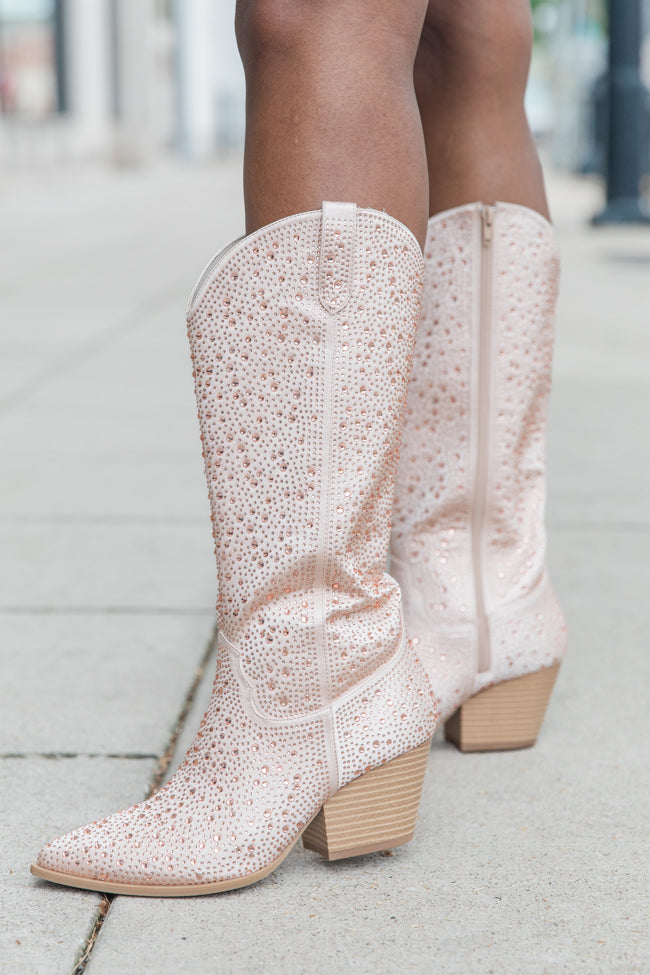 June Taupe Rhinestone Boots FINAL SALE-Sunny Prom