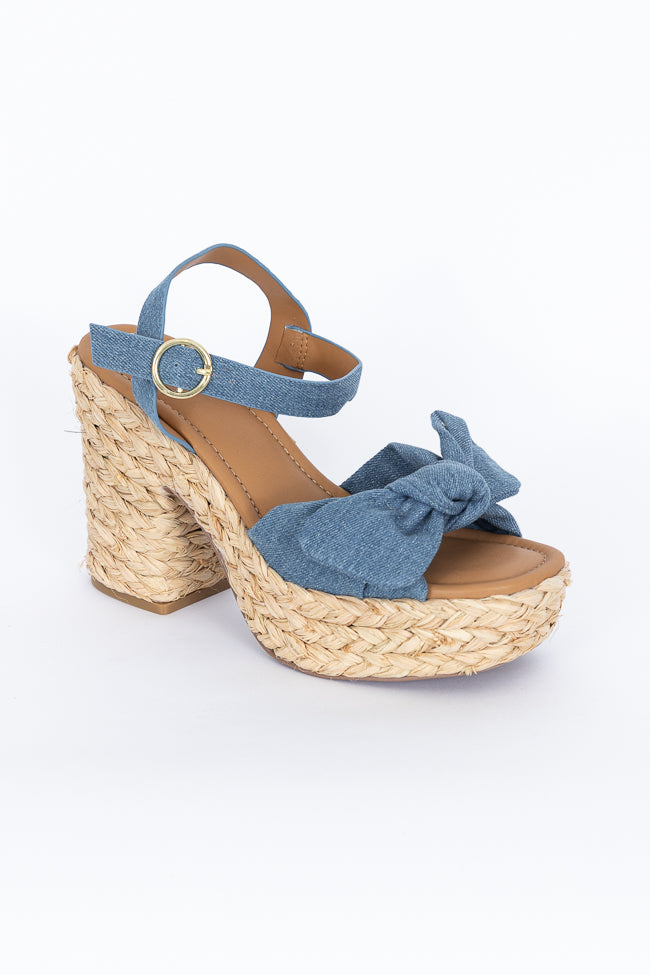 Kacey Chambray Bow Woven Heels FINAL SALE-Sunny Prom