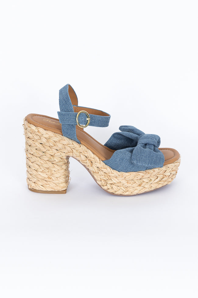Kacey Chambray Bow Woven Heels FINAL SALE-Sunny Prom