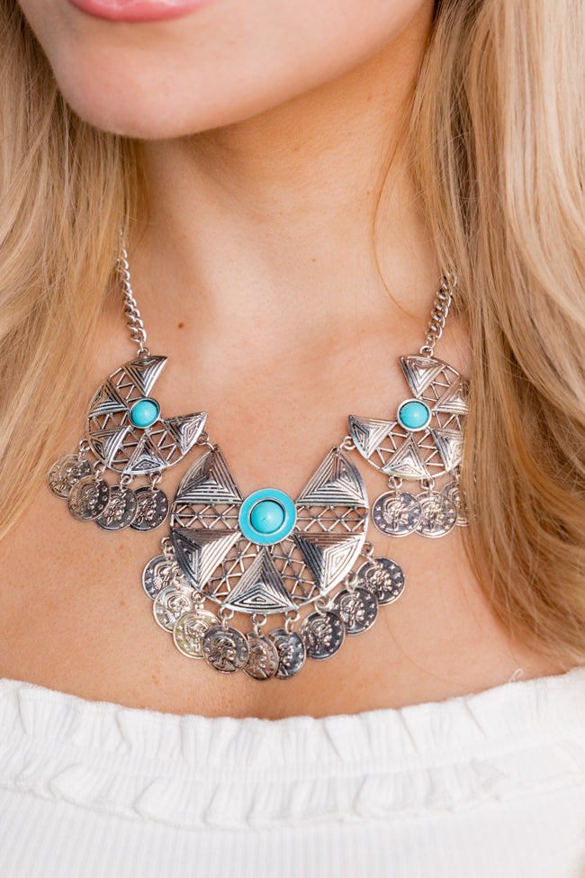 Silver Turquoise Statement Necklace FINAL SALE-Sunny Prom