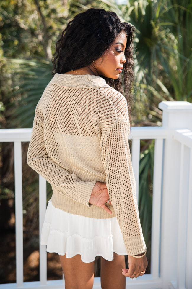 Knit Together Sand Collared Open Knit Sweater FINAL SALE-Sunny Prom