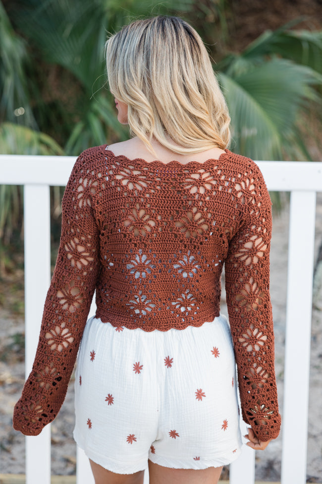 Pursuit Of Paradise Terracotta Cropped Crochet Sweater FINAL SALE-Sunny Prom