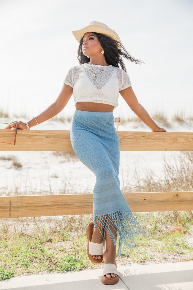 Clover Fields Blue Fringe Hem Knit Maxi Skirt FINAL SALE-Sunny Prom