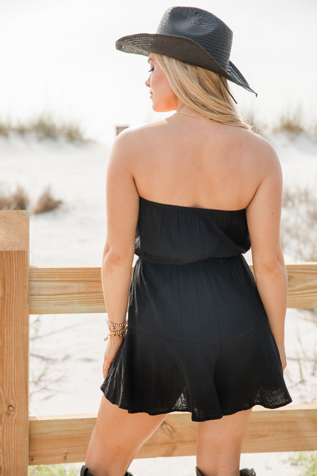 Settle Me Down Black Strapless Solid Romper FINAL SALE-Sunny Prom