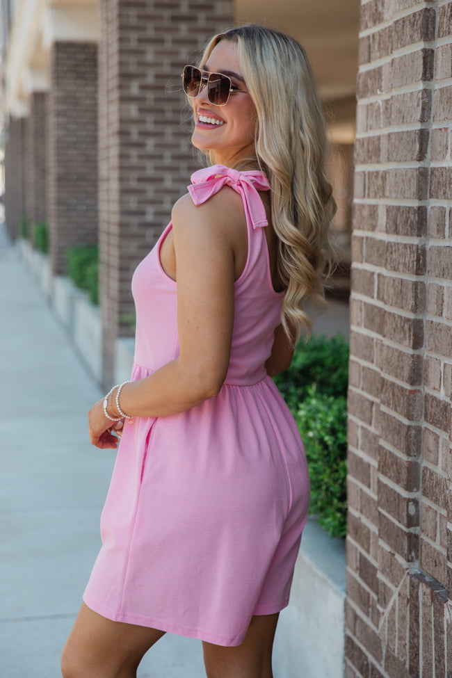 Big Ambitions Pink Tie Shoulder Romper FINAL SALE-Sunny Prom