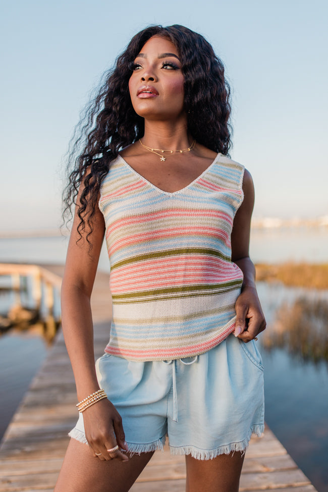 On The Cape Multi Stripe Sweater Tank FINAL SALE-Sunny Prom