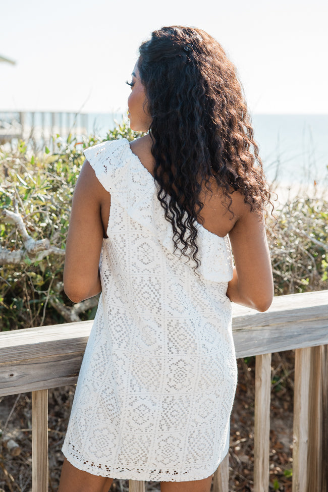 Where Memories Are Made White Crochet One Shoulder Dress FINAL SALE-Sunny Prom