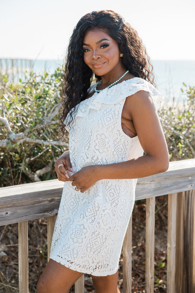 Where Memories Are Made White Crochet One Shoulder Dress FINAL SALE-Sunny Prom