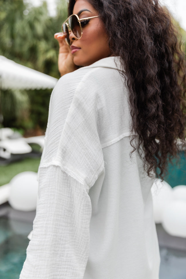 Pulling It Together Ivory Waffle And Gauze Shacket FINAL SALE-Sunny Prom