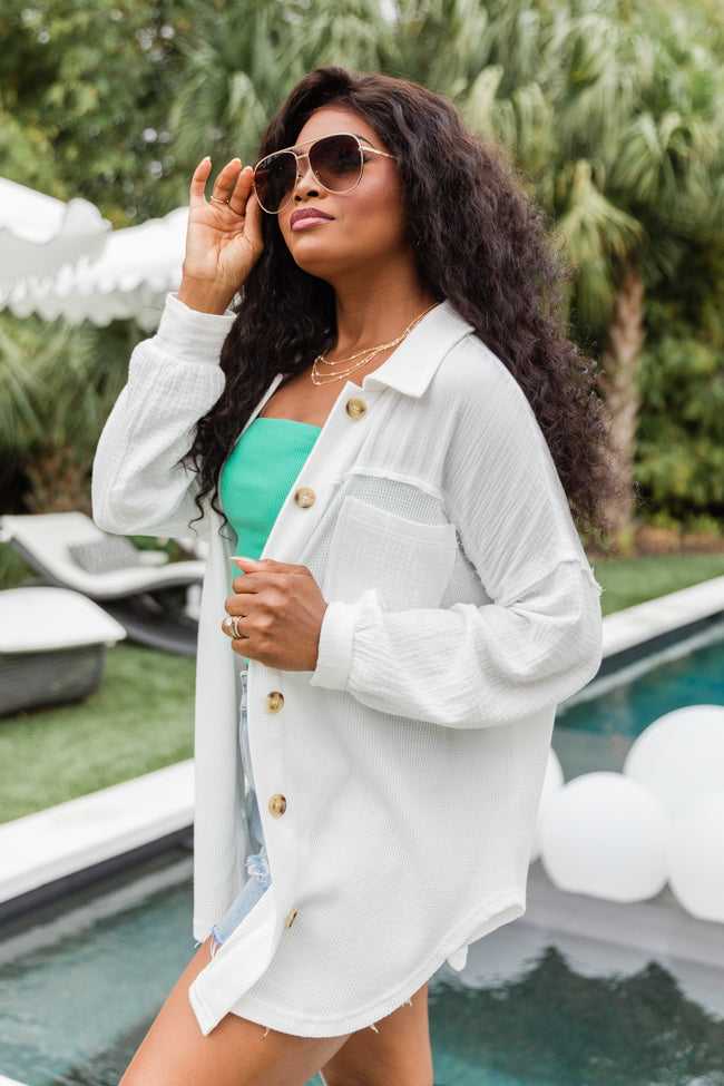 Pulling It Together Ivory Waffle And Gauze Shacket FINAL SALE-Sunny Prom