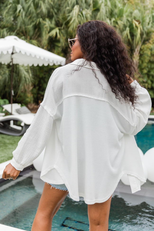 Pulling It Together Ivory Waffle And Gauze Shacket FINAL SALE-Sunny Prom