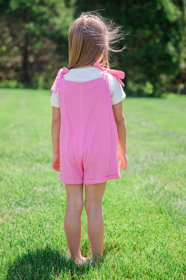 Kid's Well Loved Hot Pink Tie Shoulder Gauze Romper FINAL SALE-Sunny Prom